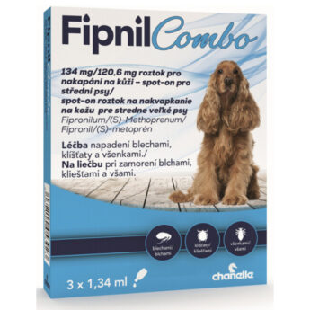 Fipnil Combo 134 mg/120,6 mg roztok pro nakapání na kůži – spot-on pro střední psy