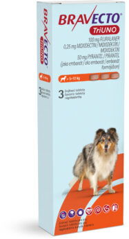 BRAVECTO TriUNO žvýkací tablety pro psy (> 5-10 kg)