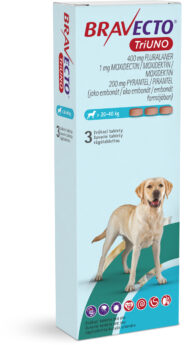 BRAVECTO TriUNO žvýkací tablety pro psy (> 20-40 kg)